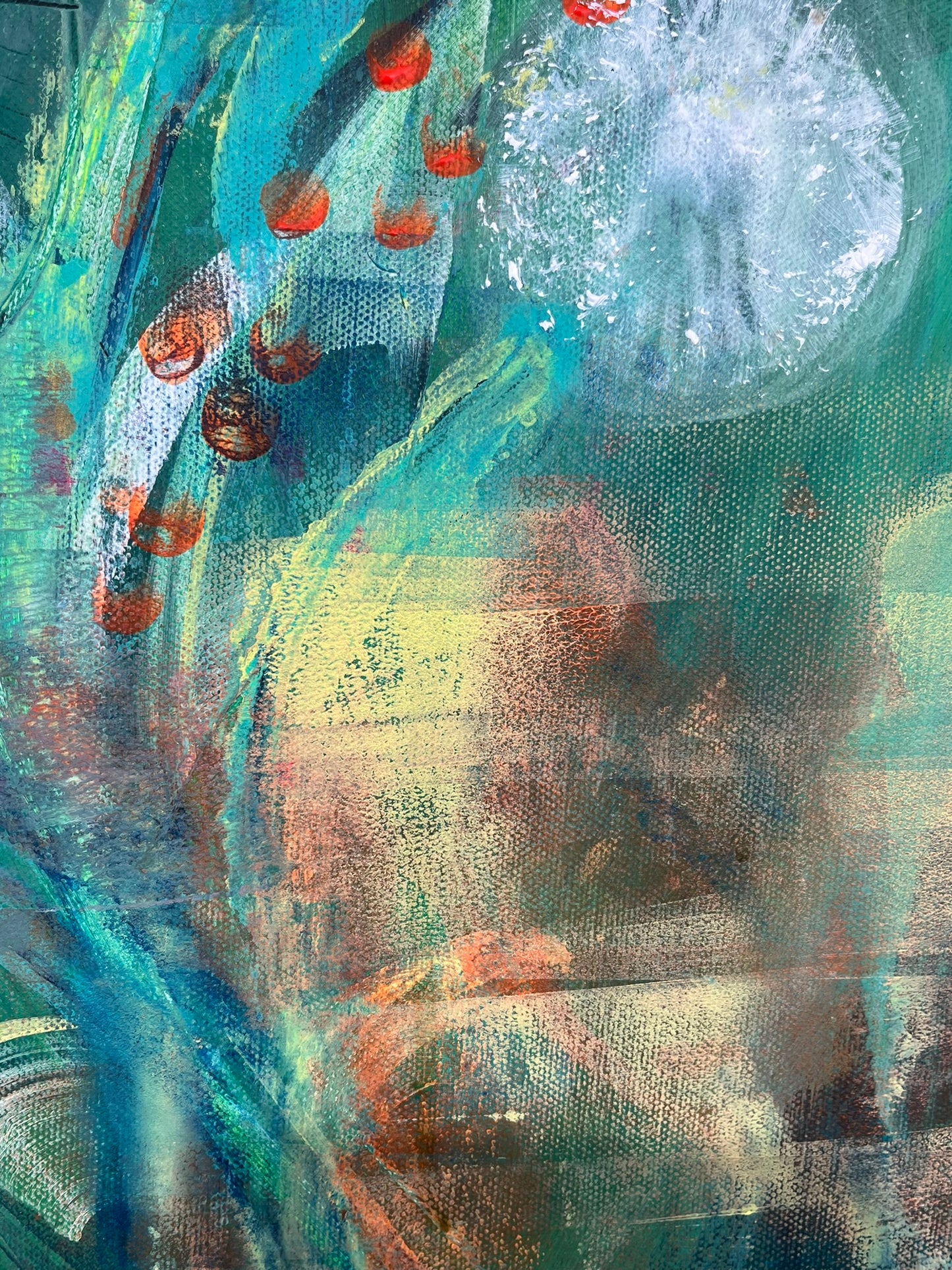 "Green garden" colourful abstract mixed media on canvas