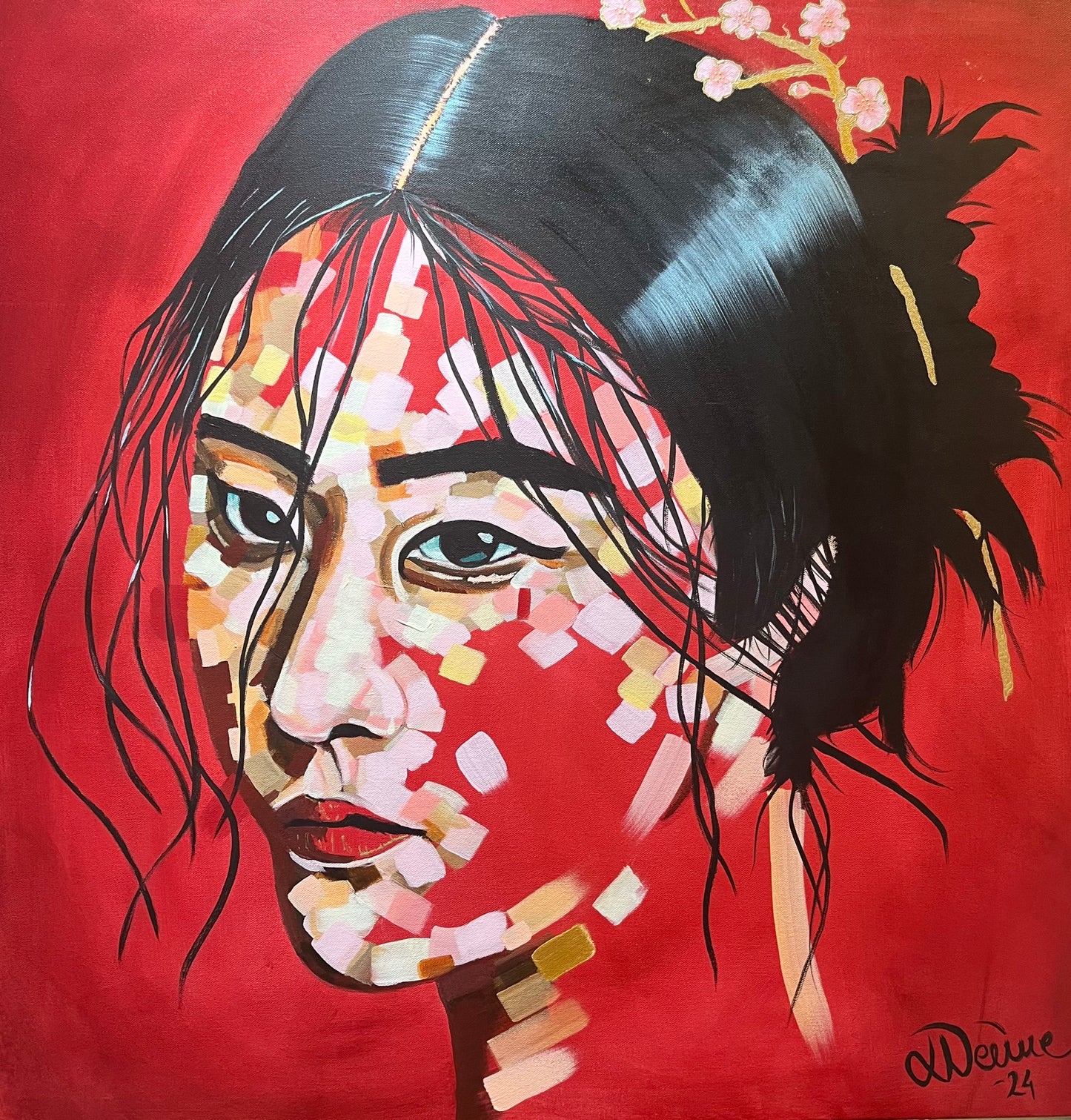 "Cherry Blossom" mixed media painting on canvas