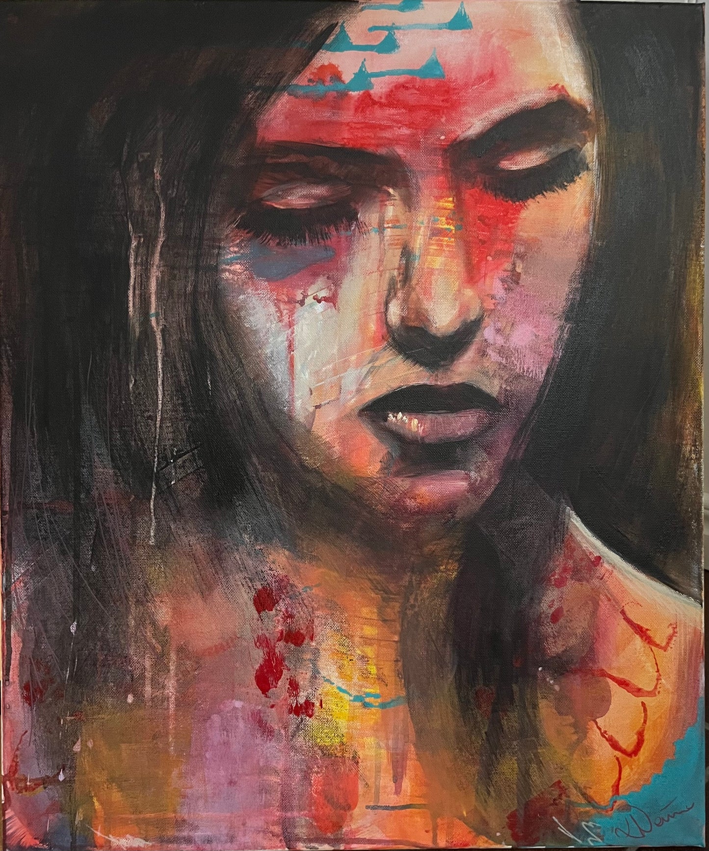 "Thoughful" a mixed media painting on canvas