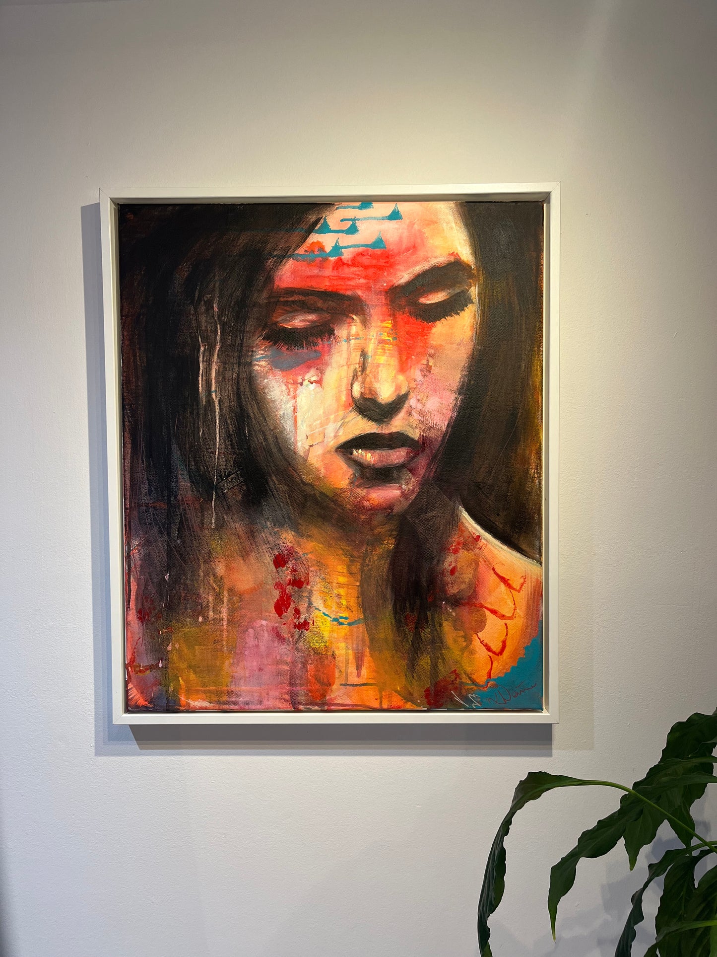 "Thoughful" a mixed media painting on canvas