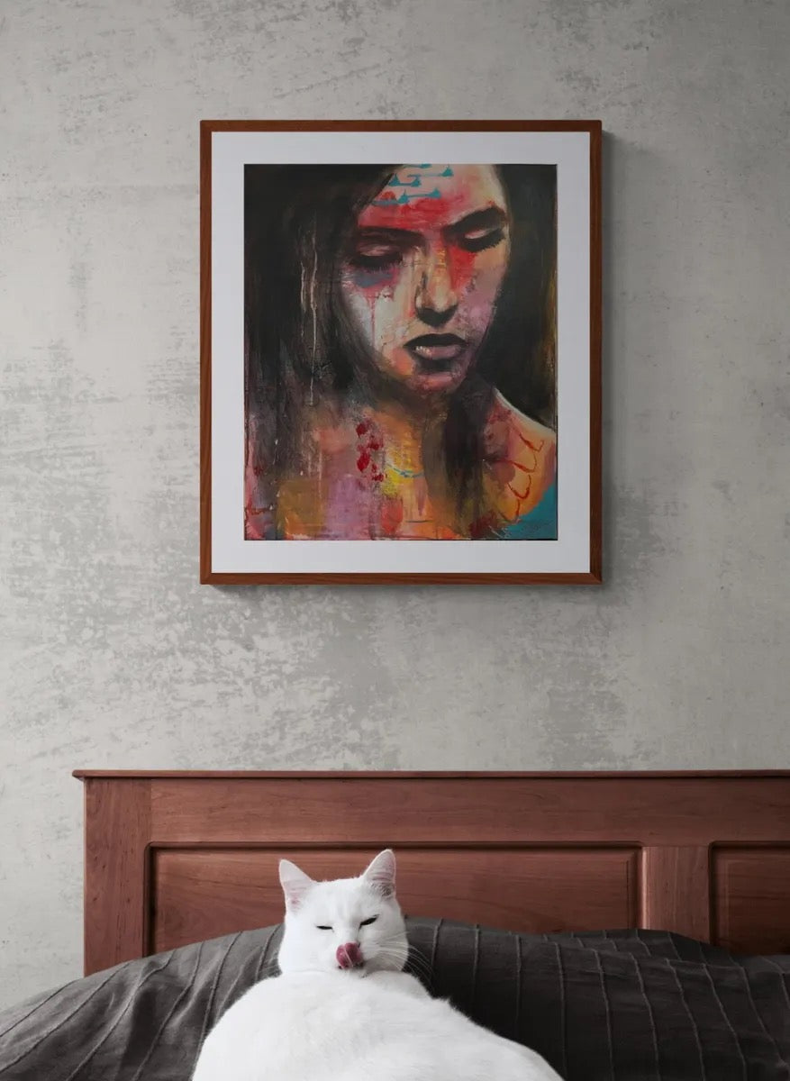 "Thoughful" a mixed media painting on canvas