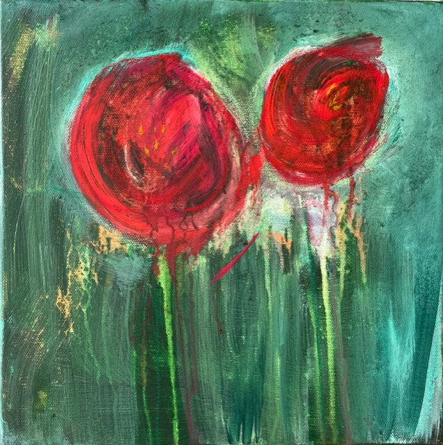 "Few red roses" mixed media on canvas