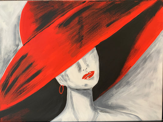 "Lady in red" acrylics on canvas